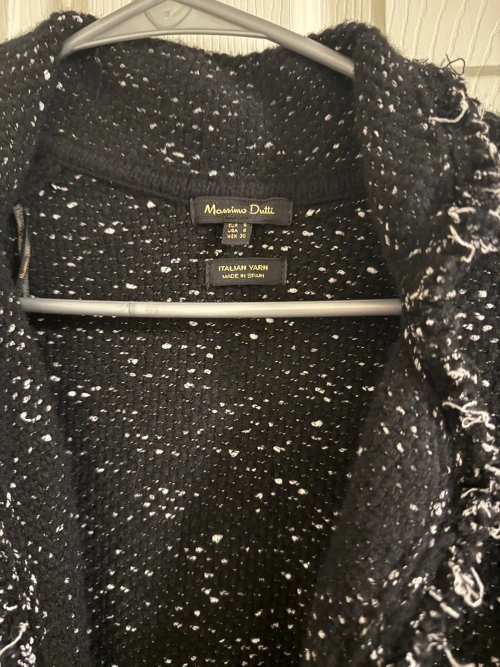 Massimo Dutti Black Bouclé Open-Front Cardigan with Fringe Trim - Picture 3 of 4